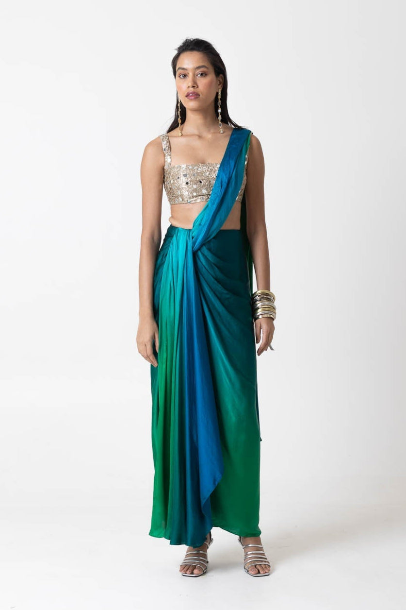 Sky Lights Drape Skirt and Blouse Set