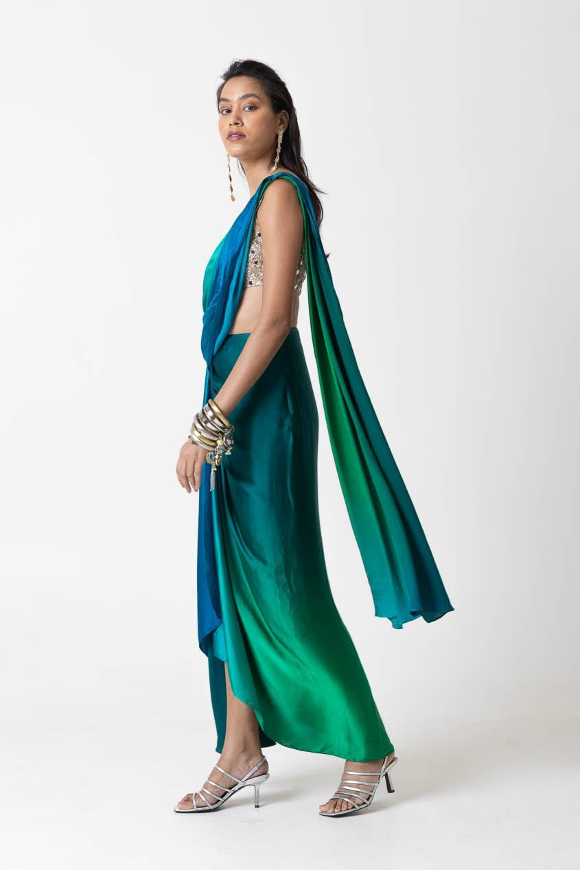 Sky Lights Drape Skirt and Blouse Set