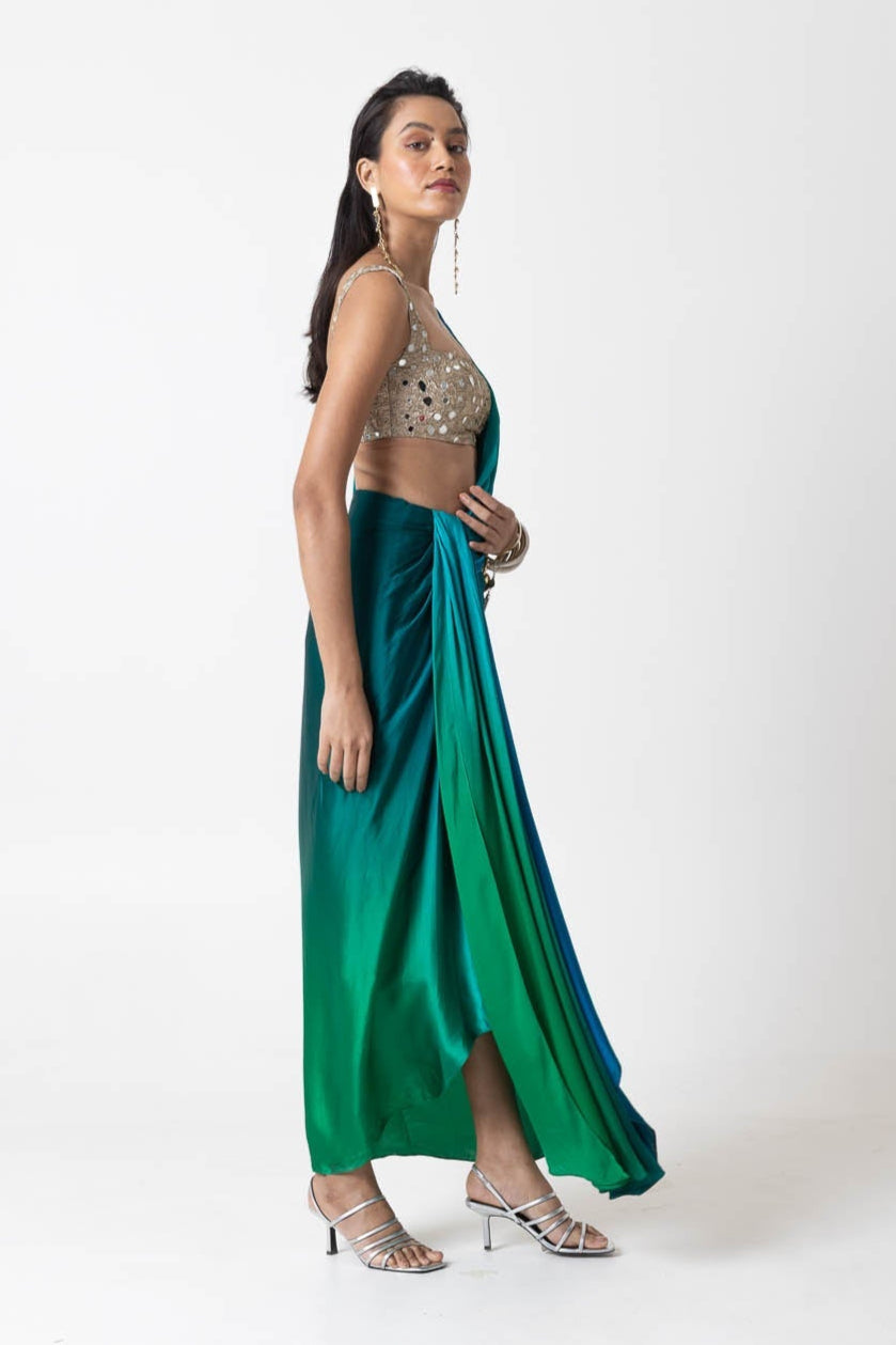 Sky Lights Drape Skirt and Blouse Set