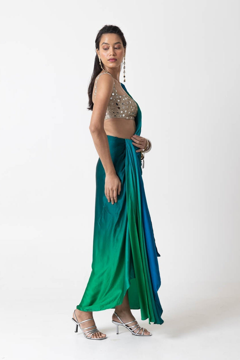 Sky Lights Drape Skirt and Blouse Set