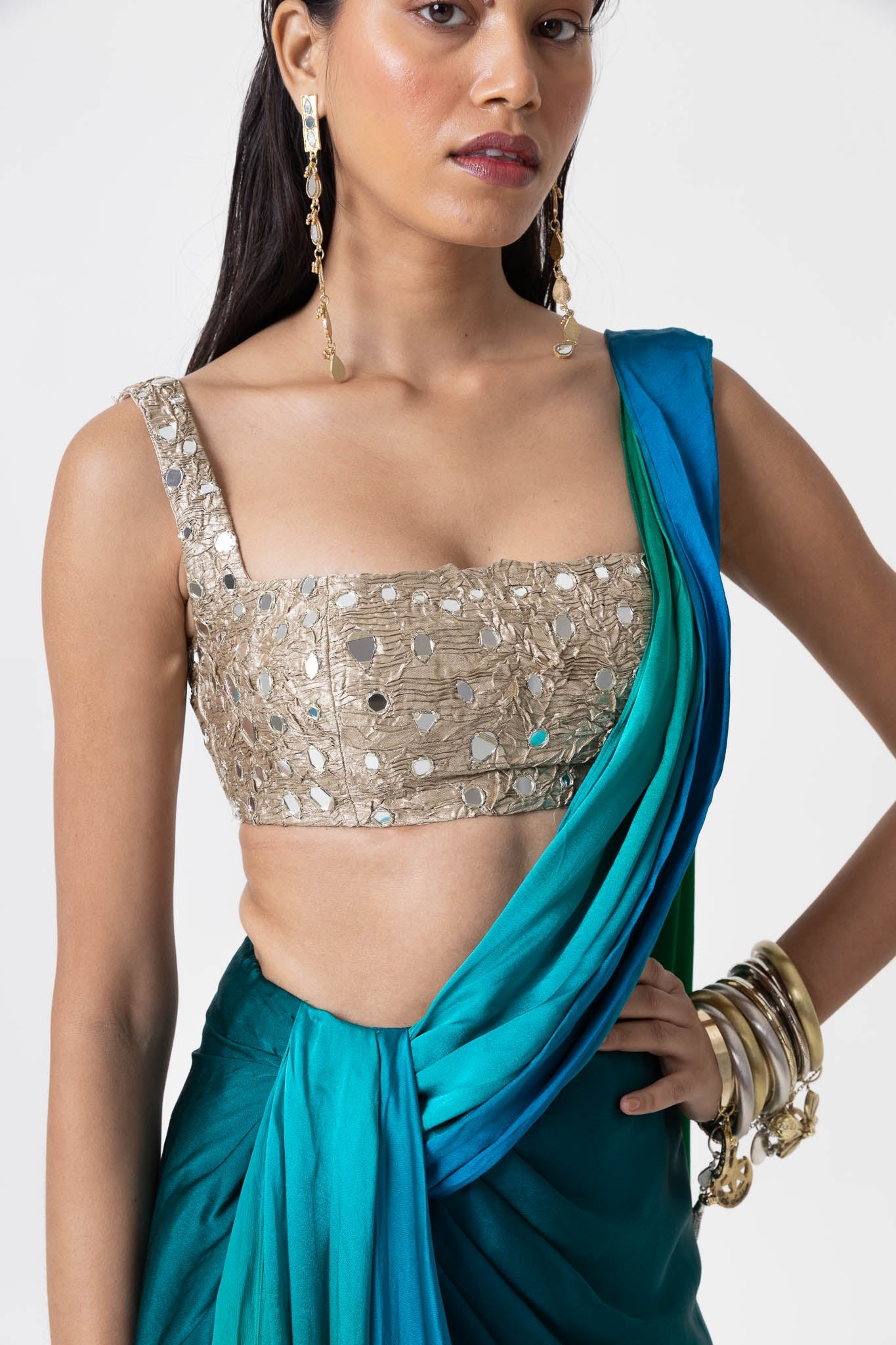 Sky Lights Drape Skirt and Blouse Set