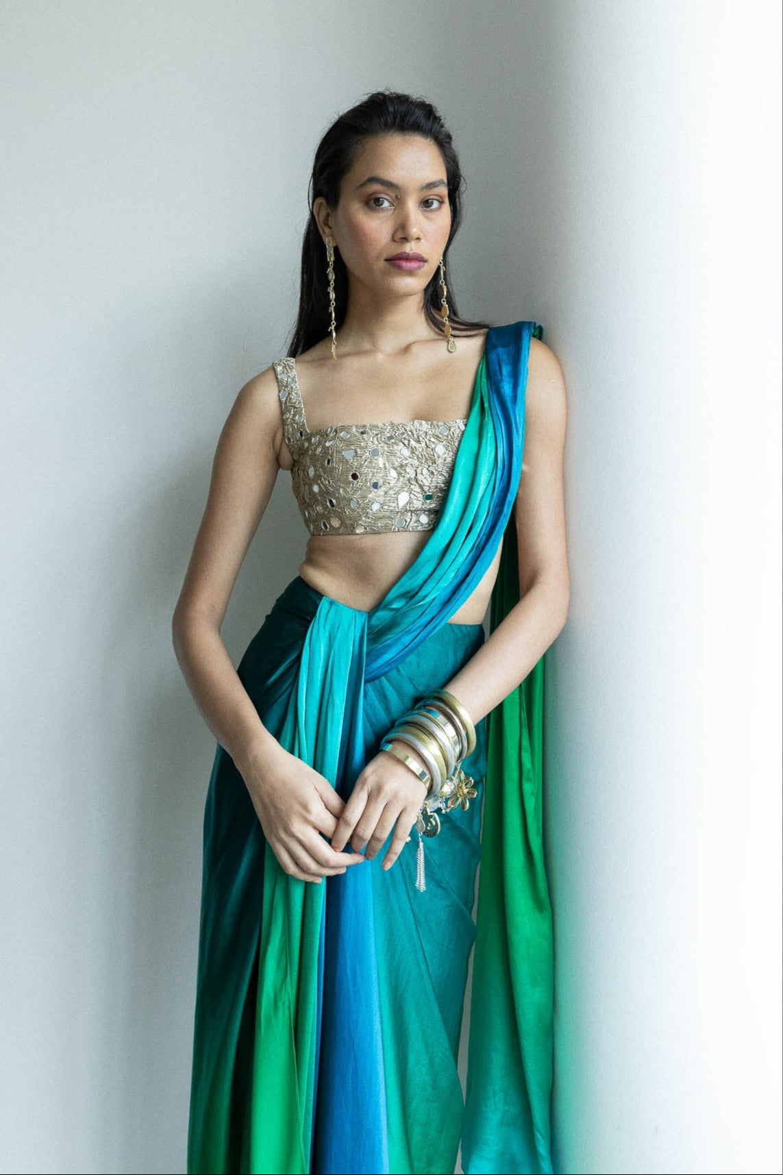 Sky Lights Drape Skirt and Blouse Set