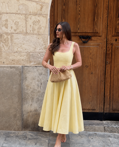 Mala Linen Dress in Butter Yellow