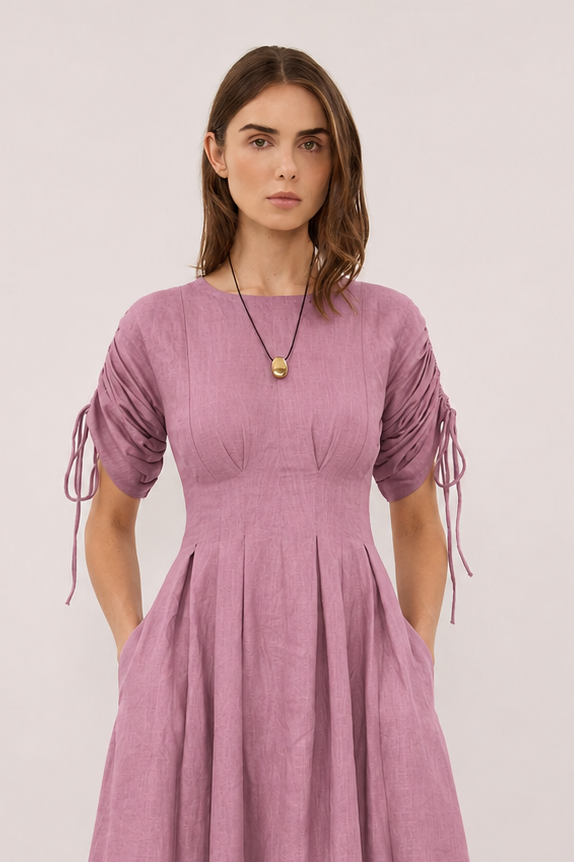 Solenne Linen Dress in Dusty Pink - Pre Order