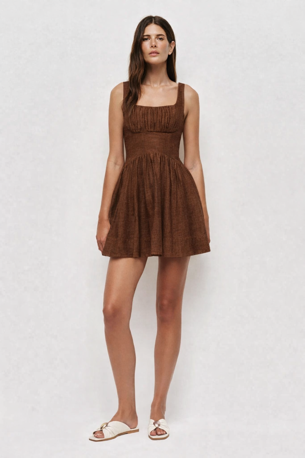 Aira Mini Cocoa Linen Dress