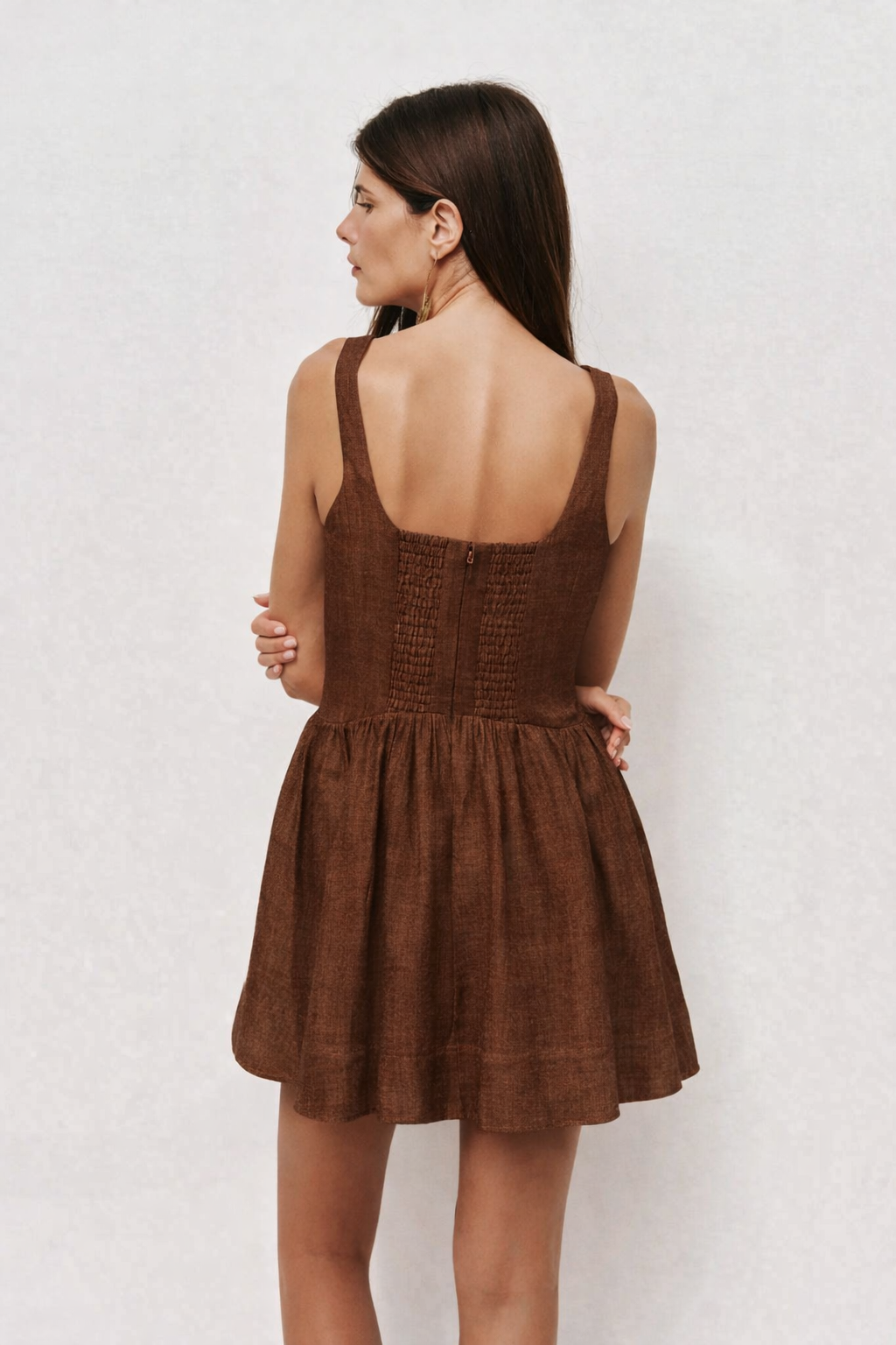 Aira Mini Cocoa Linen Dress