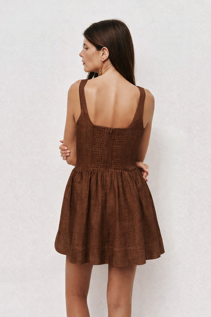 Aira Mini Cocoa Linen Dress