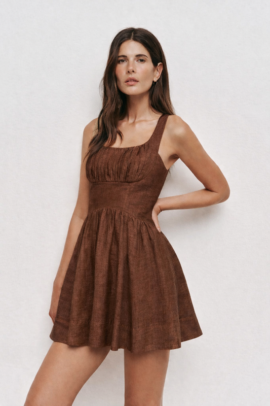 Aira Mini Cocoa Linen Dress