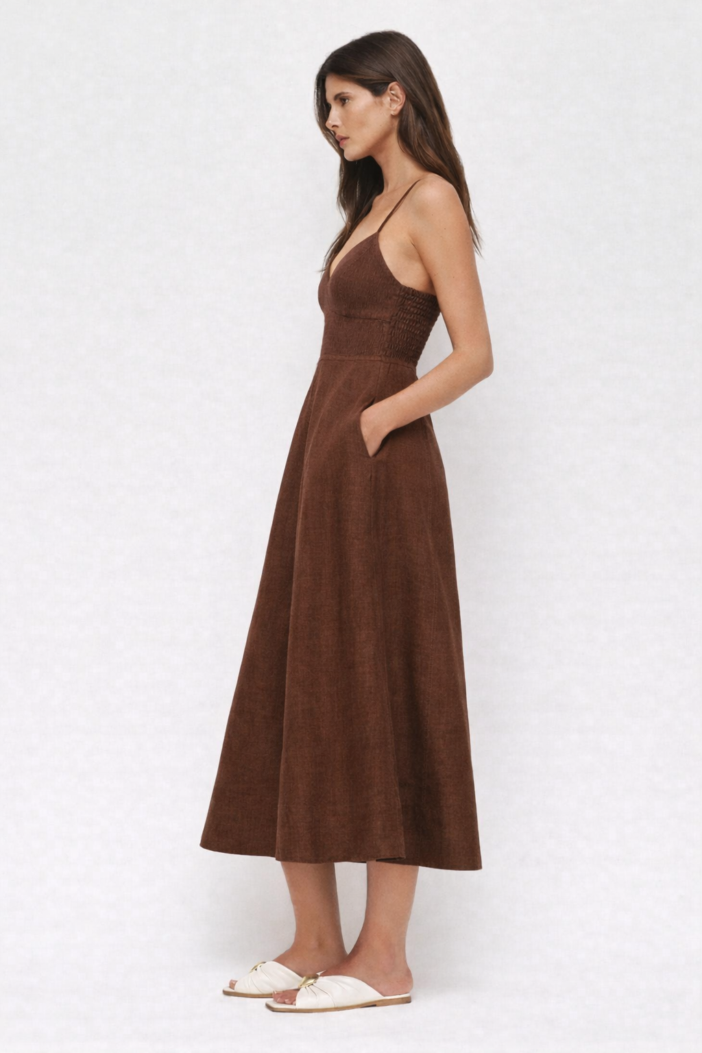 Tara Cocoa Linen Dress – Moment Bombay