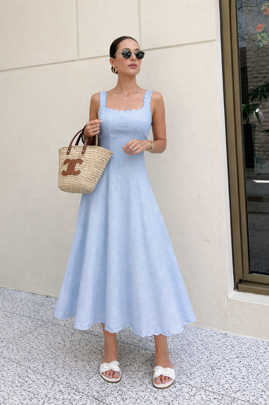 Tessa Linen Dress in Ice Blue