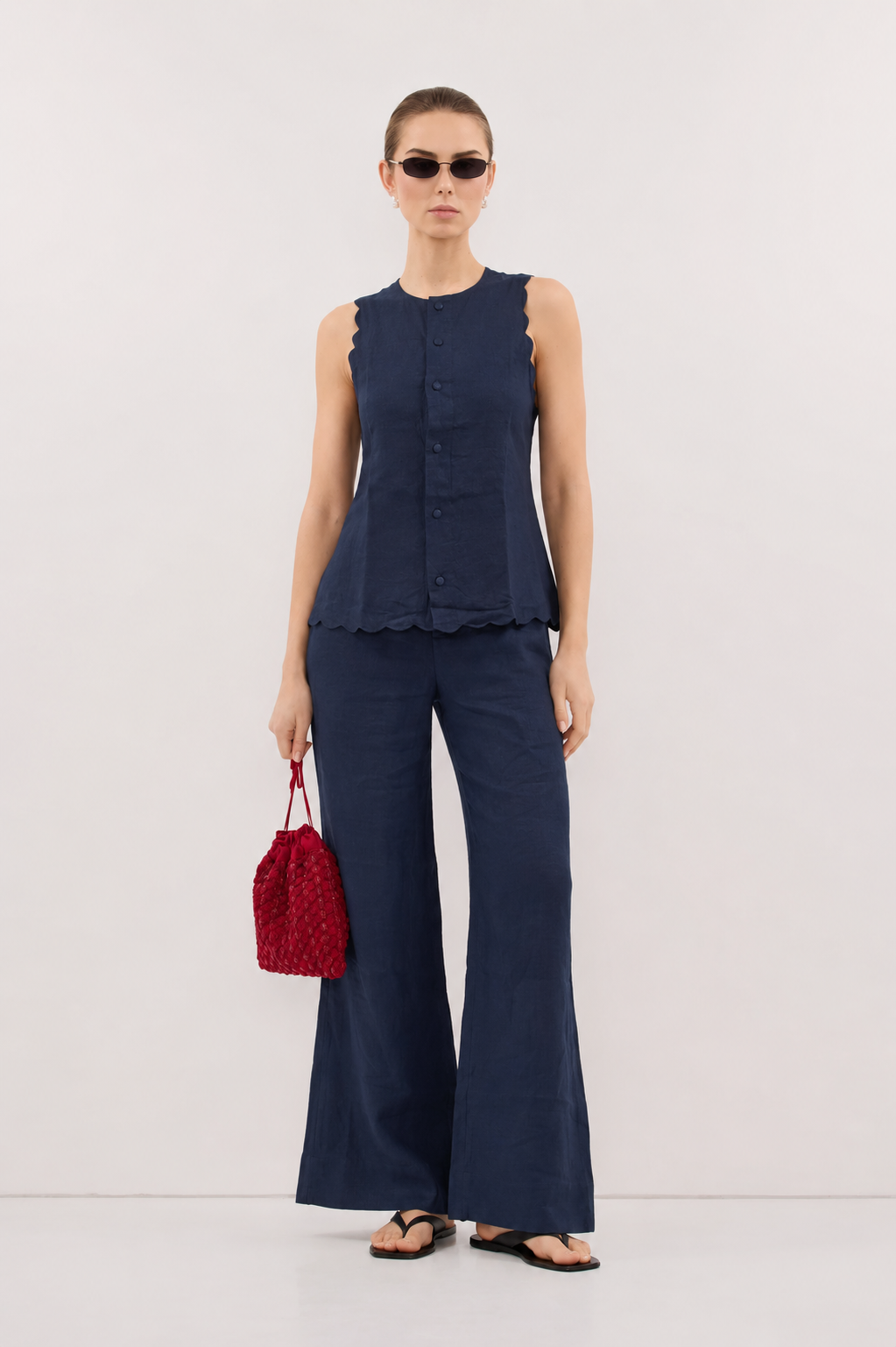 Mira Linen Co-ord Set in Midnight Blue