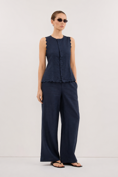 Mira Linen Co-ord Set in Midnight Blue