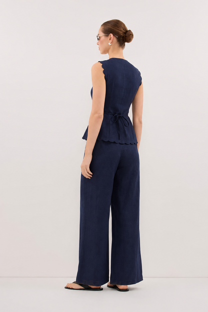 Mira Linen Co-ord Set in Midnight Blue