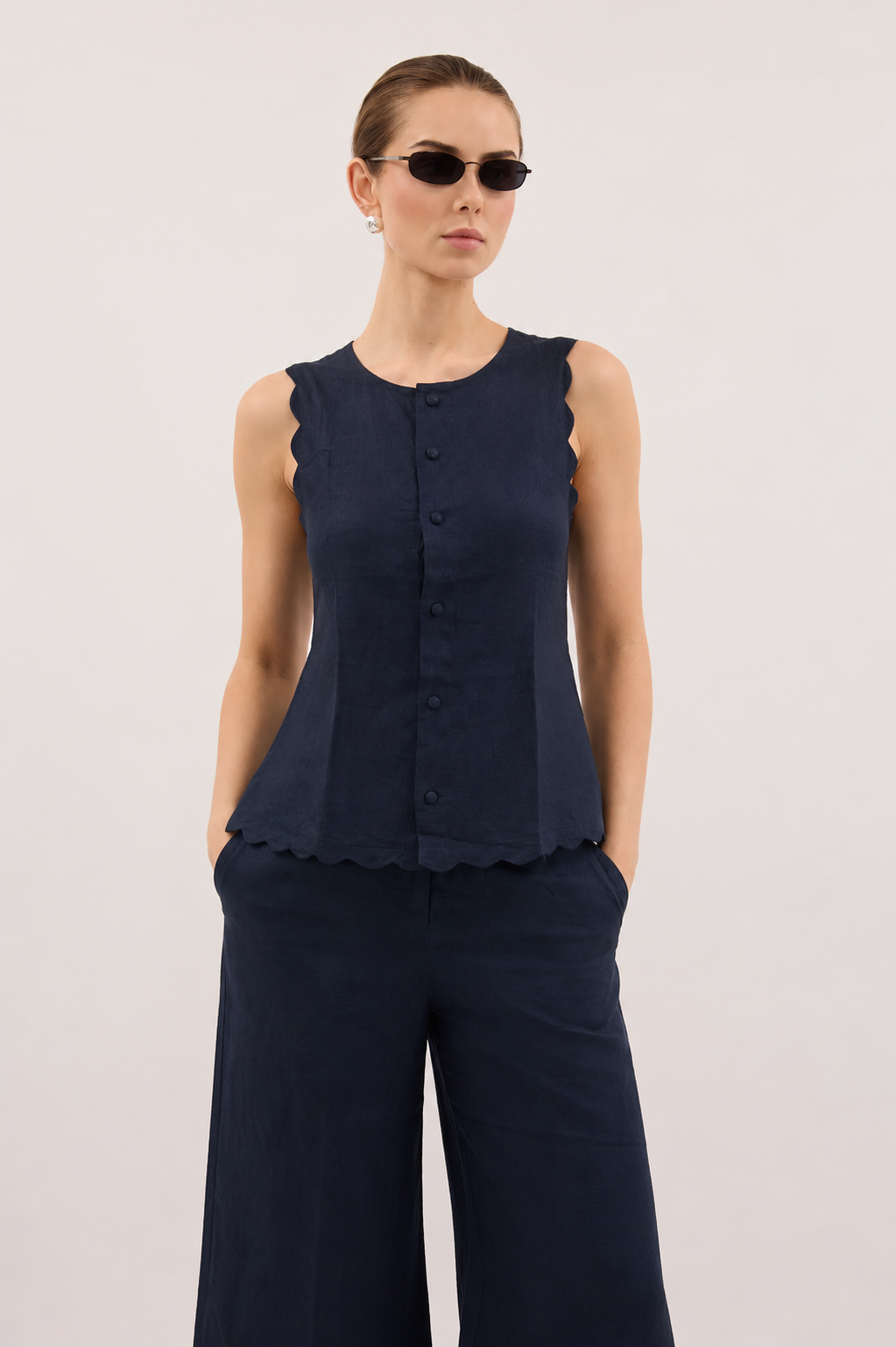 Mira Linen Co-ord Set in Midnight Blue