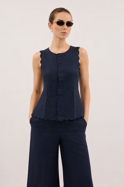Mira Linen Co-ord Set in Midnight Blue
