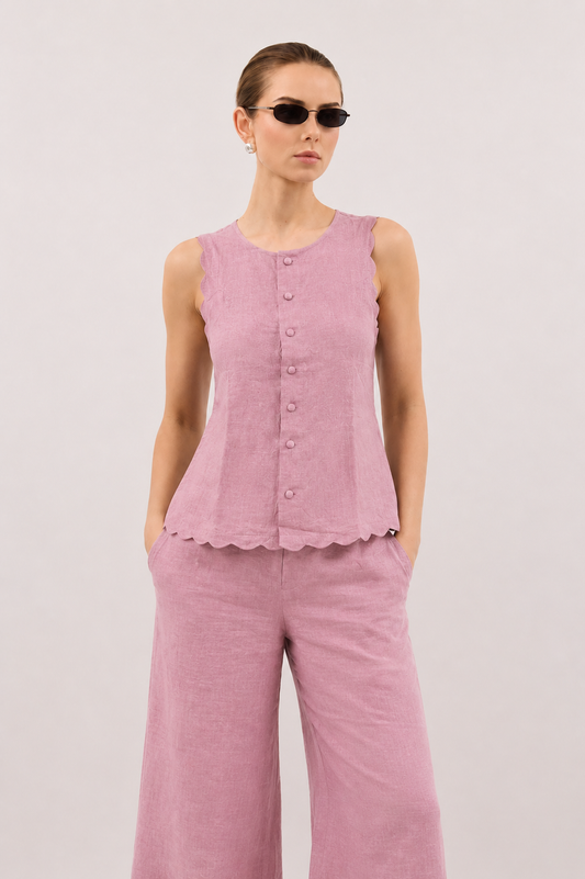Liora Linen Co-ord Set in Dusty Pink