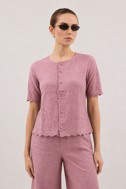 Alana Linen Co-ord Set in Dusty Pink