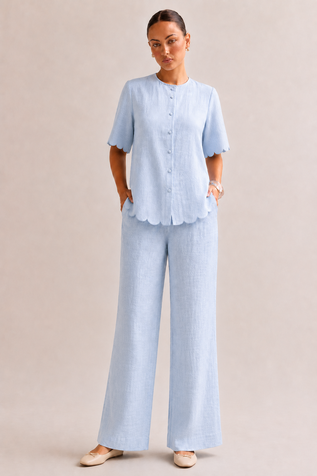 Cara Linen Co-ord Set in Icy Blue - Pre order