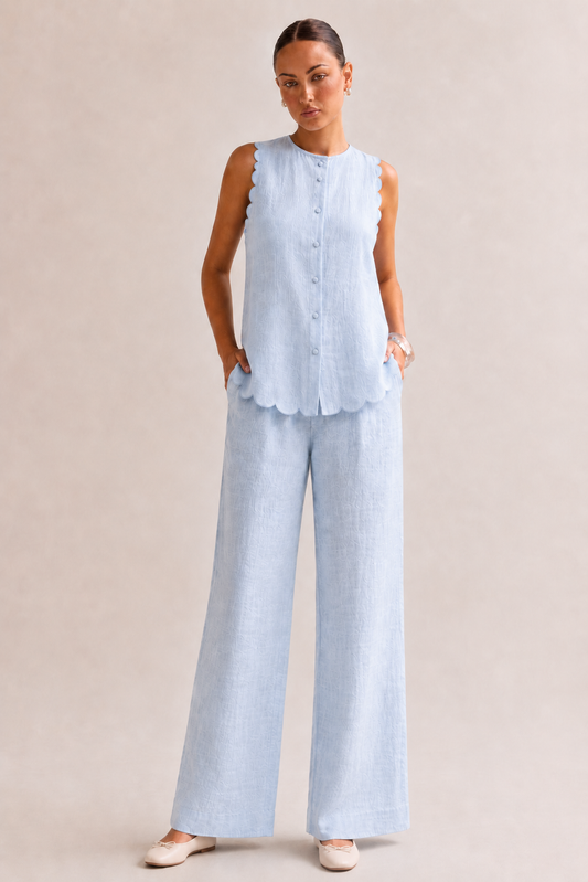 Cara Linen Co-ord Set in Icy Blue
