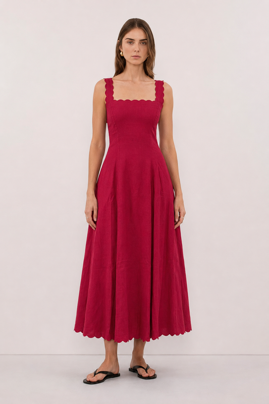 Tessa Linen Dress in Cherry Red - Pre Order