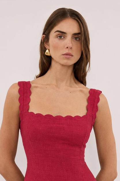 Tessa Linen Dress in Cherry Red - Pre Order