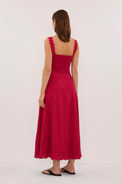 Tessa Linen Dress in Cherry Red - Pre Order