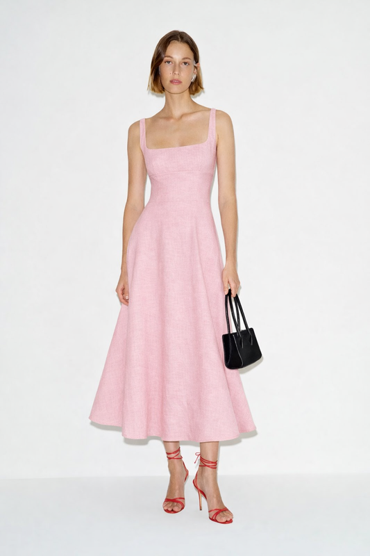 Reverie Linen Dress in Blush