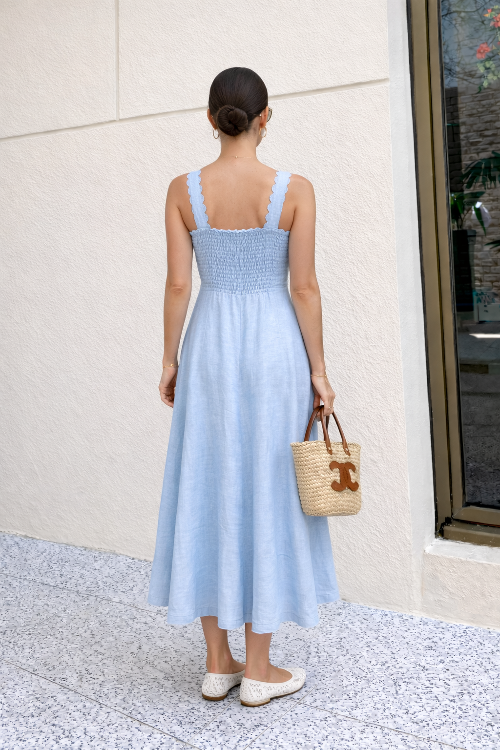 Tessa Linen Dress in Ice Blue