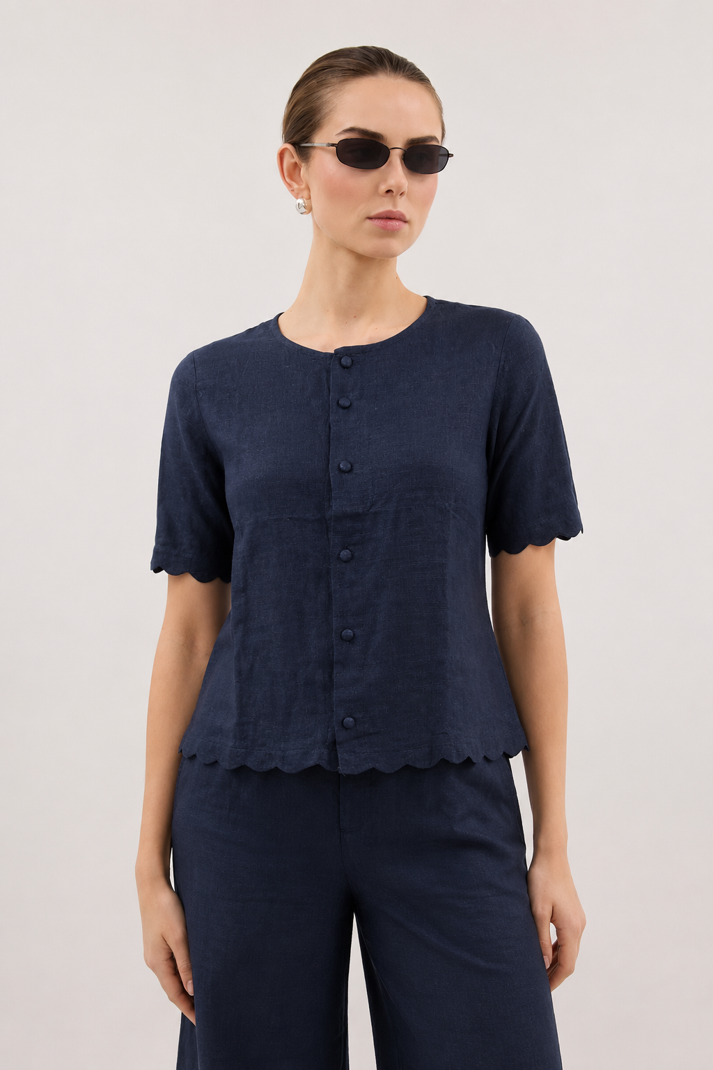 Mira Linen Co-ord Set in Midnight Blue