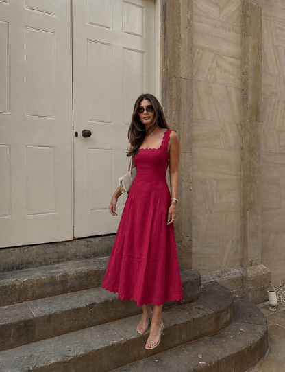 Tessa Linen Dress in Cherry Red - Pre Order
