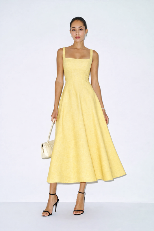 Mala Linen Dress in Butter Yellow