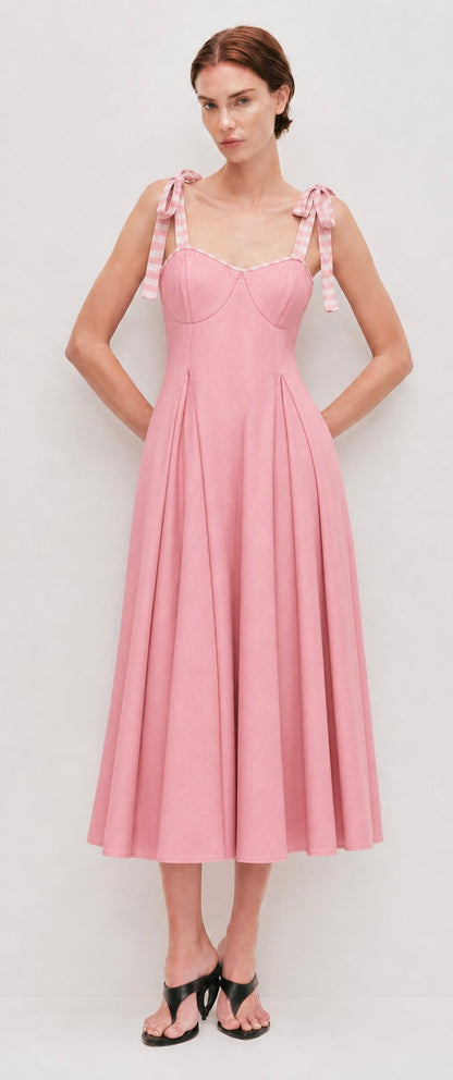 Pink Satin Midi Dress