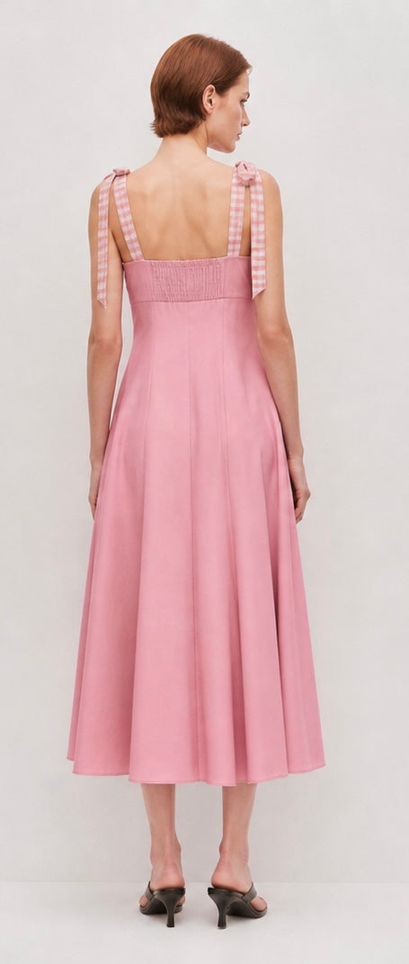 Pink Satin Midi Dress